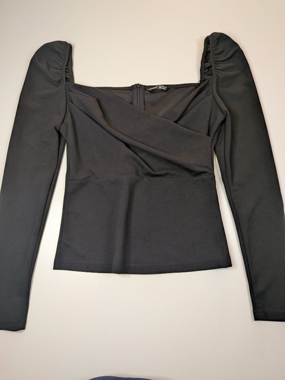 SHEIN Women’s Black Wrap Front Puff Sleeve Blouse Top Size M